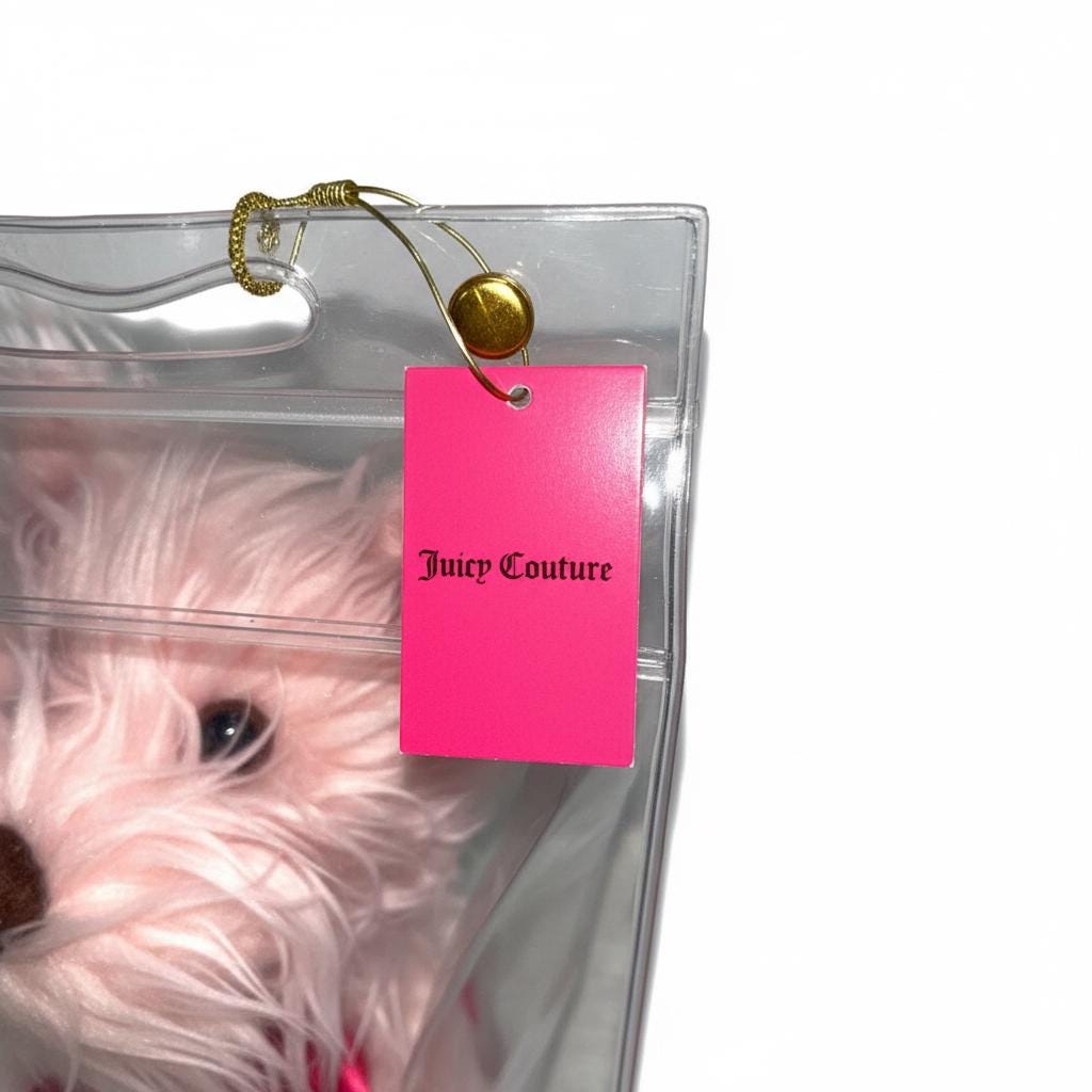 Peluche Yorkshire Terrier rose Juicy Couture avec nœud – Neuve dans son emballage