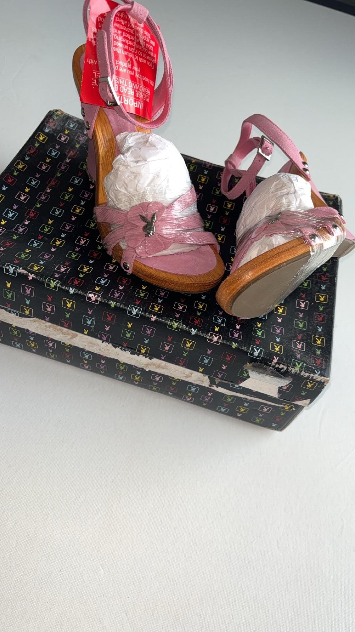 Playboy Pink Wedge Sandals (2004) – UK 3, New in Packaging