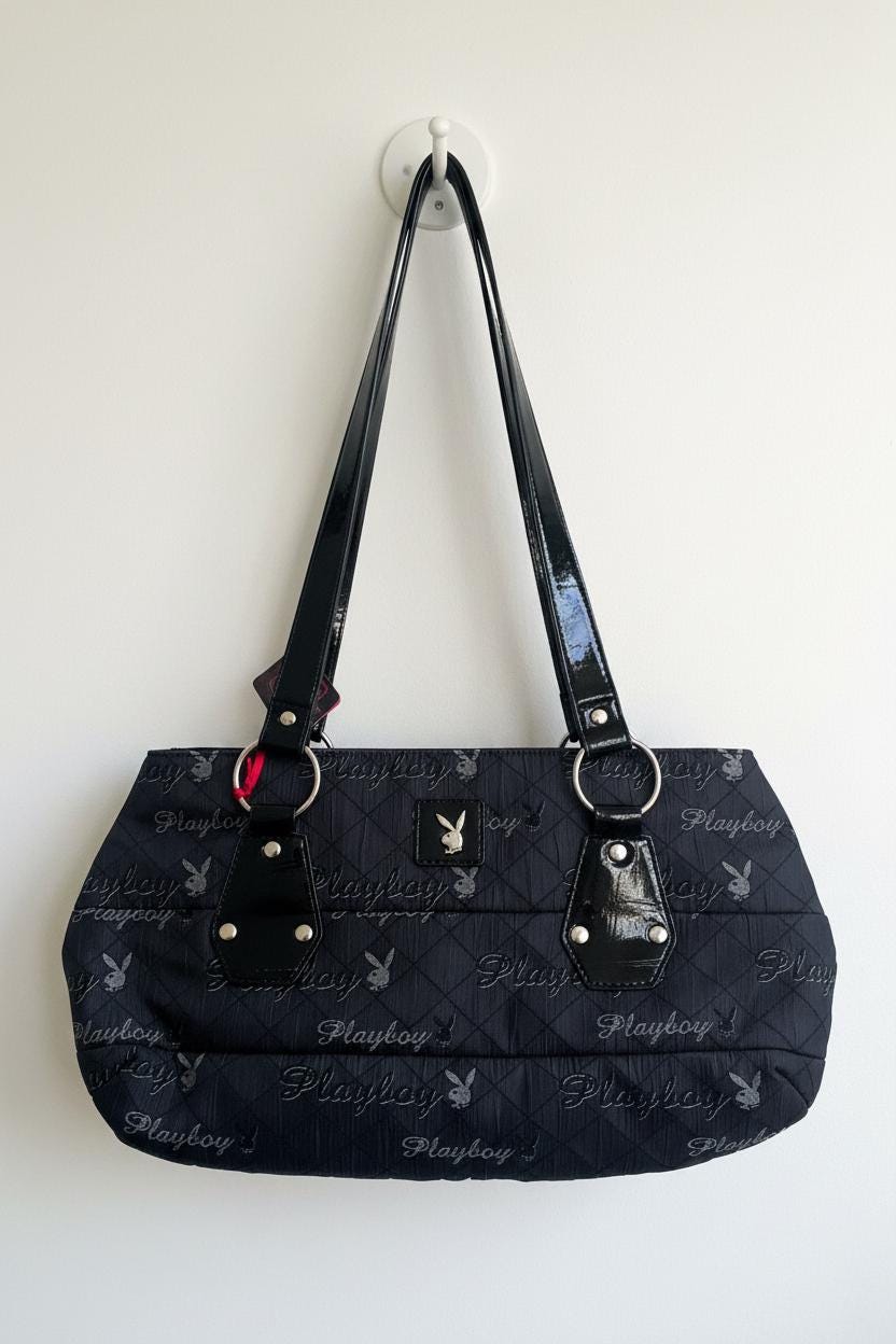 Playboy Black & Silver Rabbit-Head Monogram Handbag (2010) – New With Tags