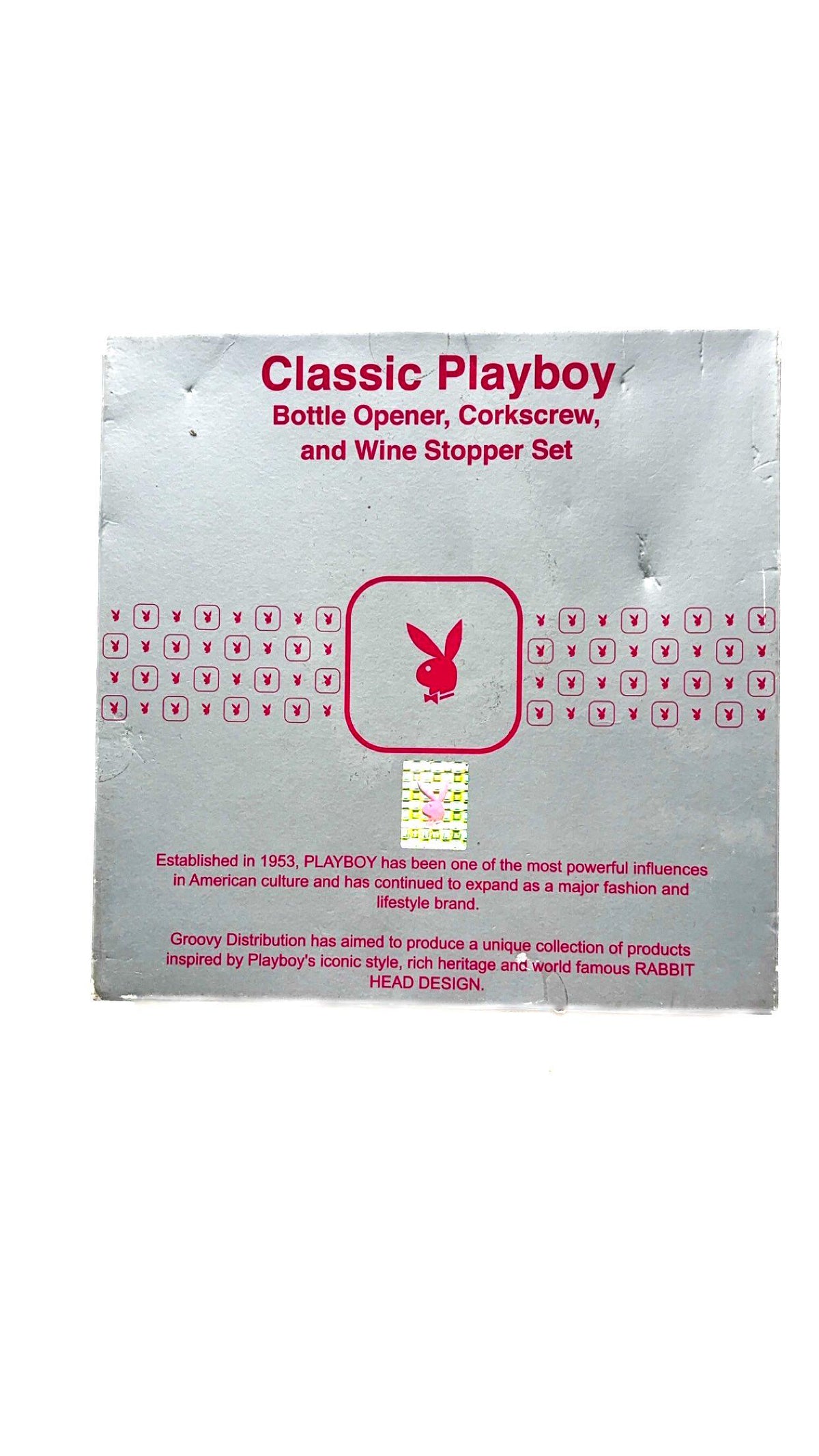 Playboy Pinkes magnetisches Flaschenöffner-, Korkenzieher- und Weinverschluss-Set