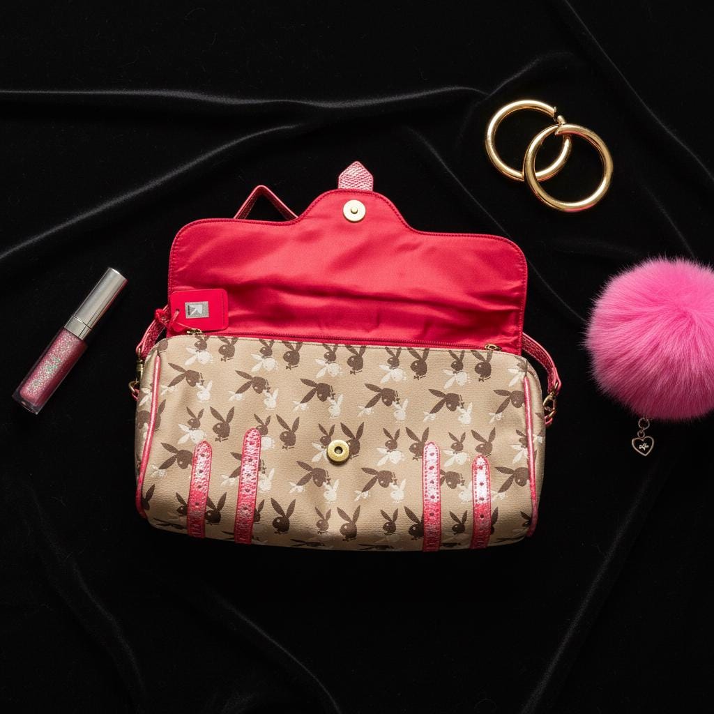 Playboy Beige Rabbit-Head Monogram Bag with Pink Trim (2009) – New With Tags