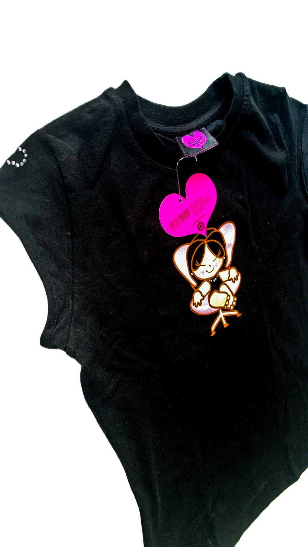 T-shirt nera Santoro Tutti Cuti con cuore di strass (2003) – Nuova con cartellino
