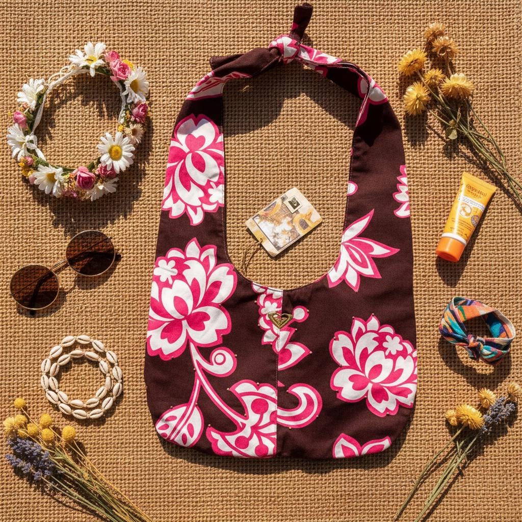 Roxy Brown, Pink & White Floral Tie-Strap Bag – New With Tags