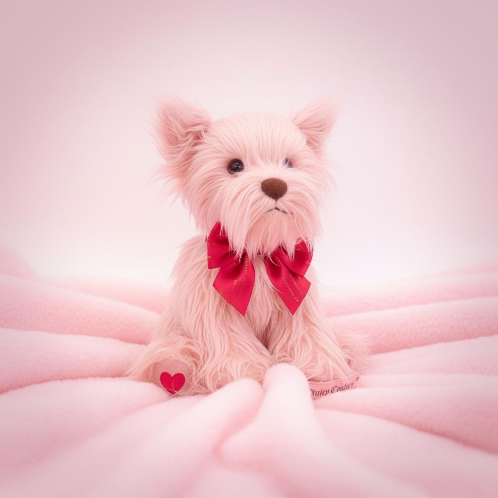 Peluche Yorkshire Terrier rose Juicy Couture avec nœud – Neuve dans son emballage