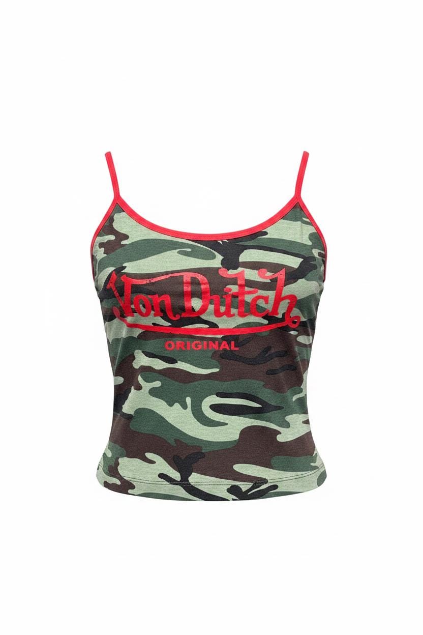 Von Dutch Camouflage Cami Top (2003) – Medium, New With Tags