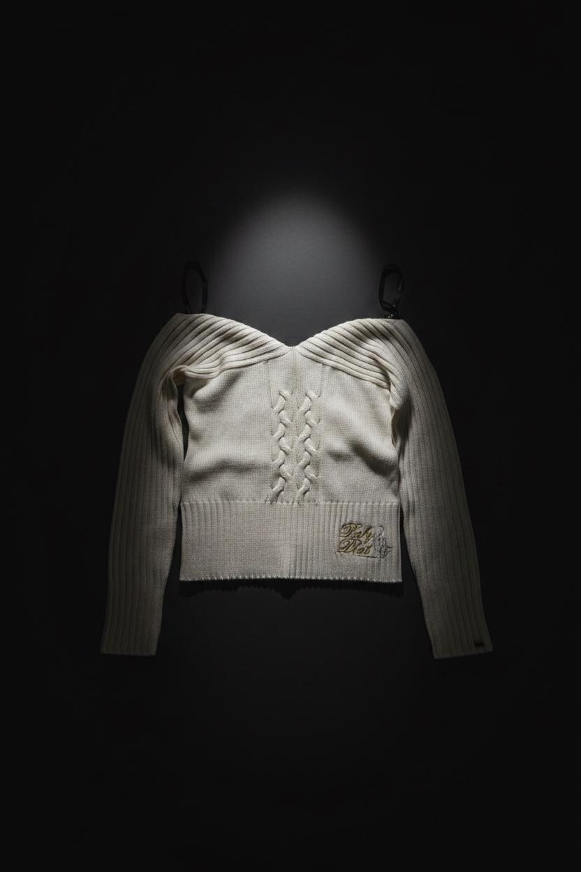 Baby Phat White Cable-Knit Fold-Over Jumper – XL, New Without Tags
