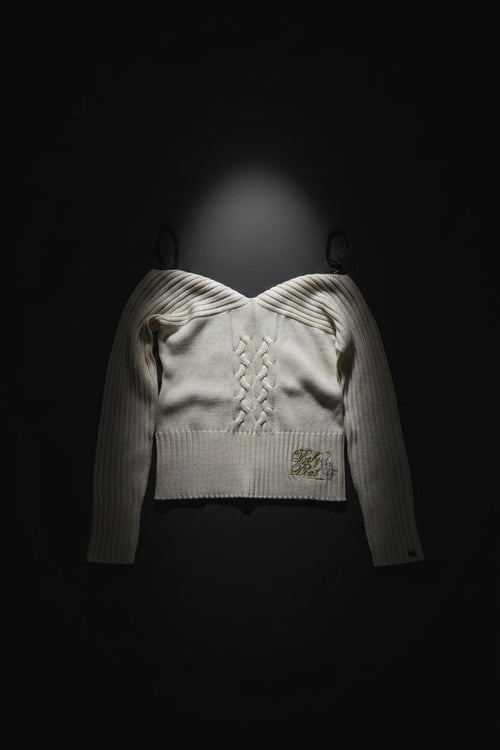 Maglione bianco Baby Phat a trecce con risvolto – XL, Nuovo senza etichetta