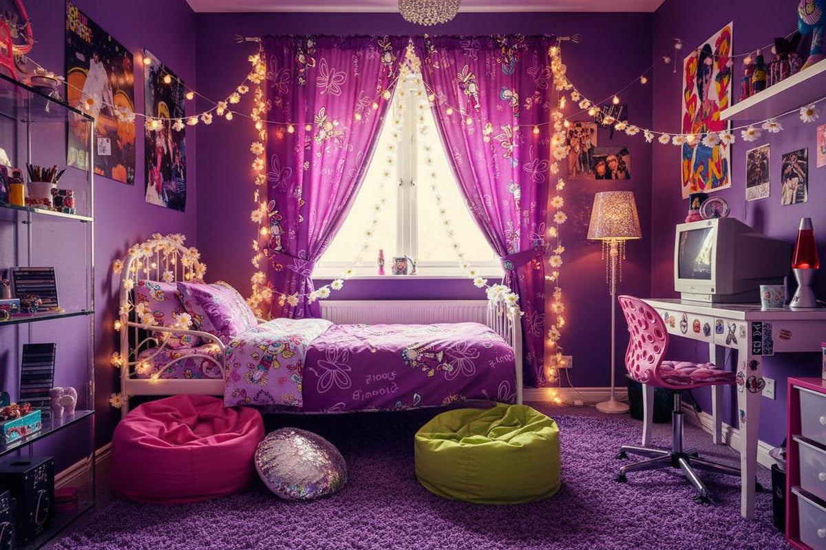 Groovy Chick Purple Cotton Curtains Pair, 168 × 183 cm – New & Sealed