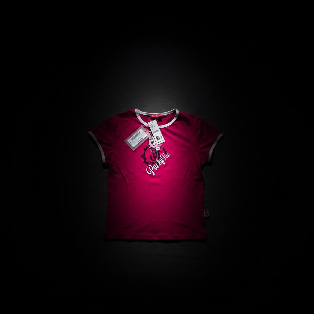 Camiseta de mascota rosa fucsia con ribete de Punky Fish – Talla pequeña, nueva con etiquetas
