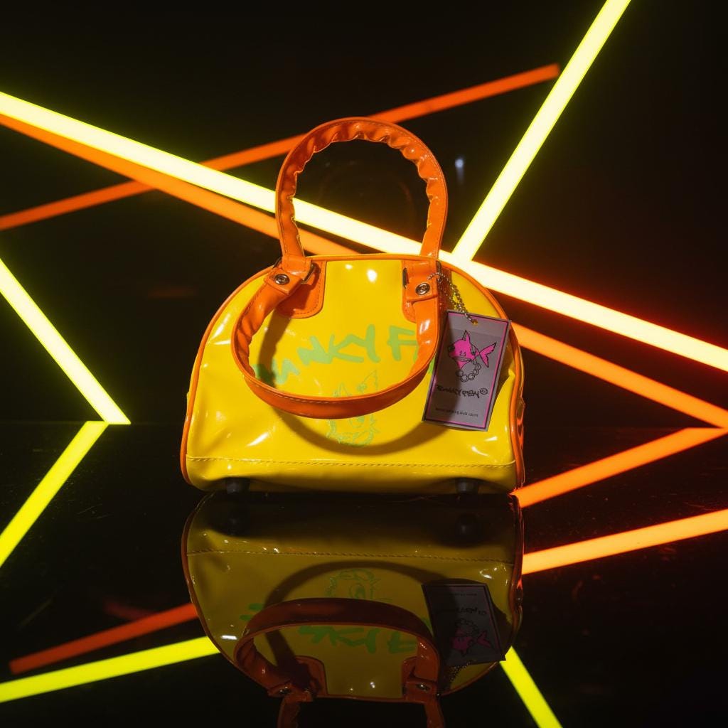 Bolso Bowler brillante amarillo y naranja de Punky Fish – Vintage, nuevo con etiquetas