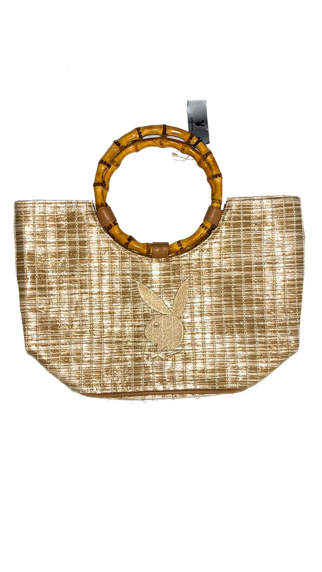 Playboy Gold-Tone Wicker Handbag with Bamboo Handles (2003) – New With Tags
