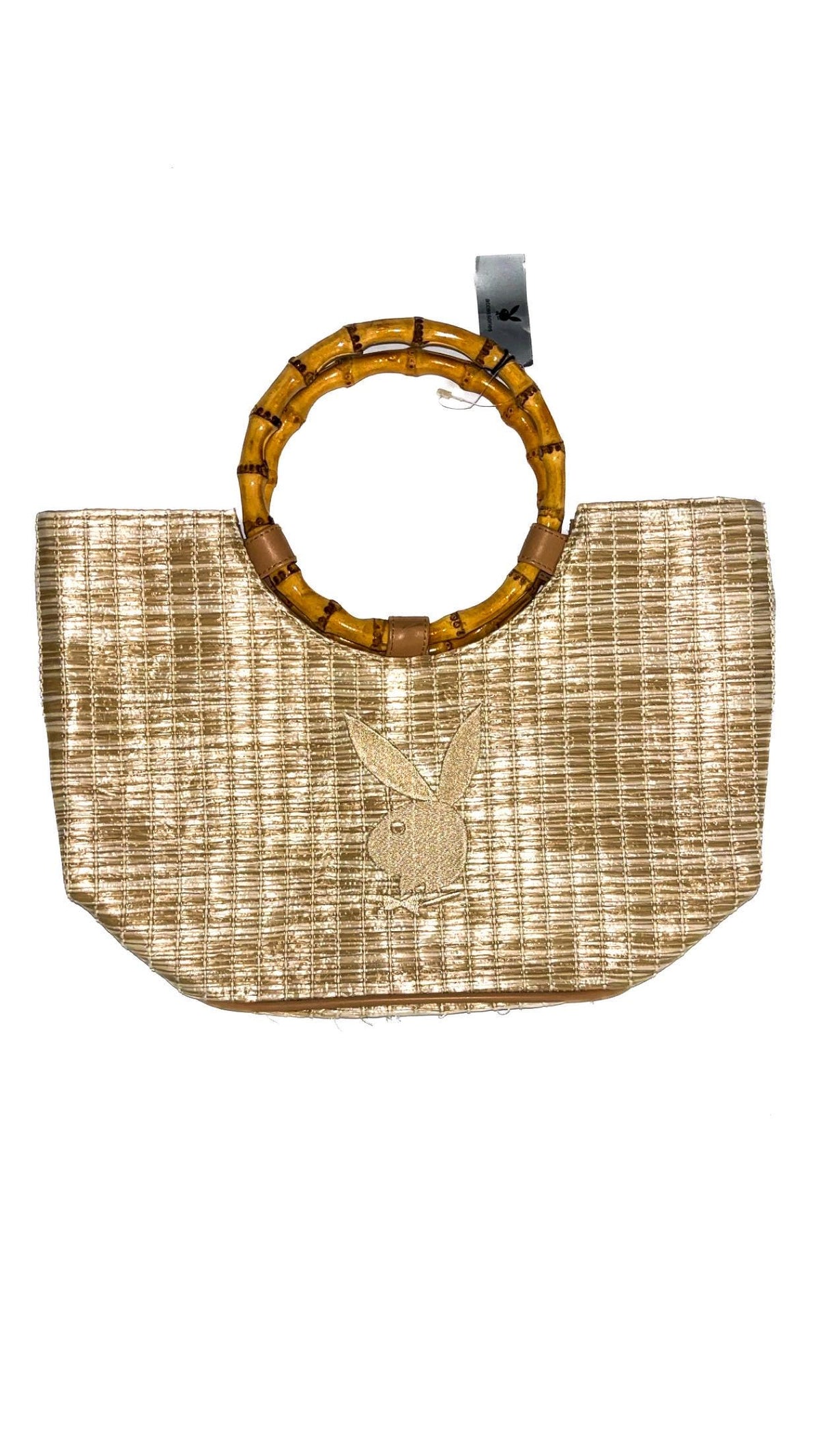 Playboy Gold-Tone Wicker Handbag with Bamboo Handles (2003) – New With Tags