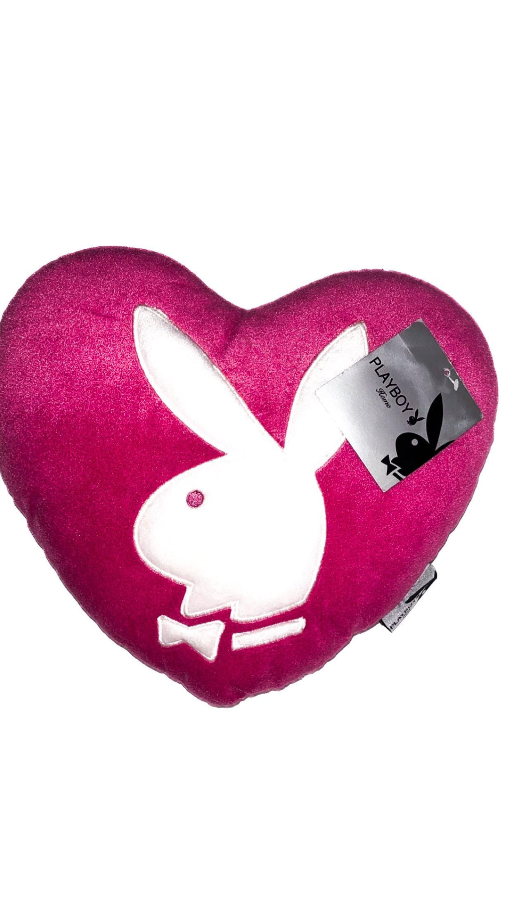 Cuscino Playboy Home rosa acceso in velluto a coste con testa di coniglio e cuore (2009) – Nuovo con etichetta