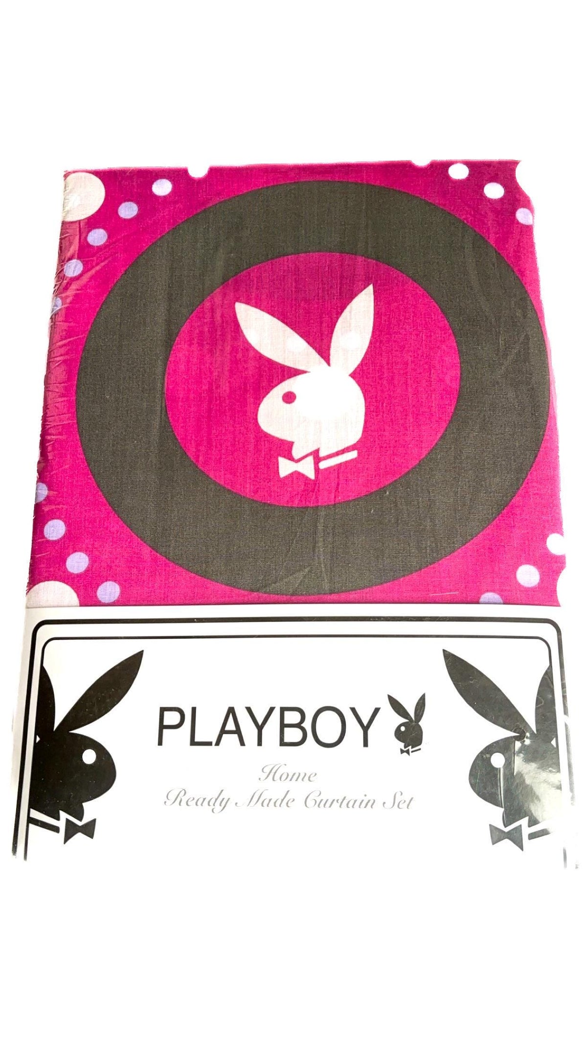 プレイボーイ ピンク・ラビットヘッド柄カーテン 2ペア（2010年製）– 新品・未開封