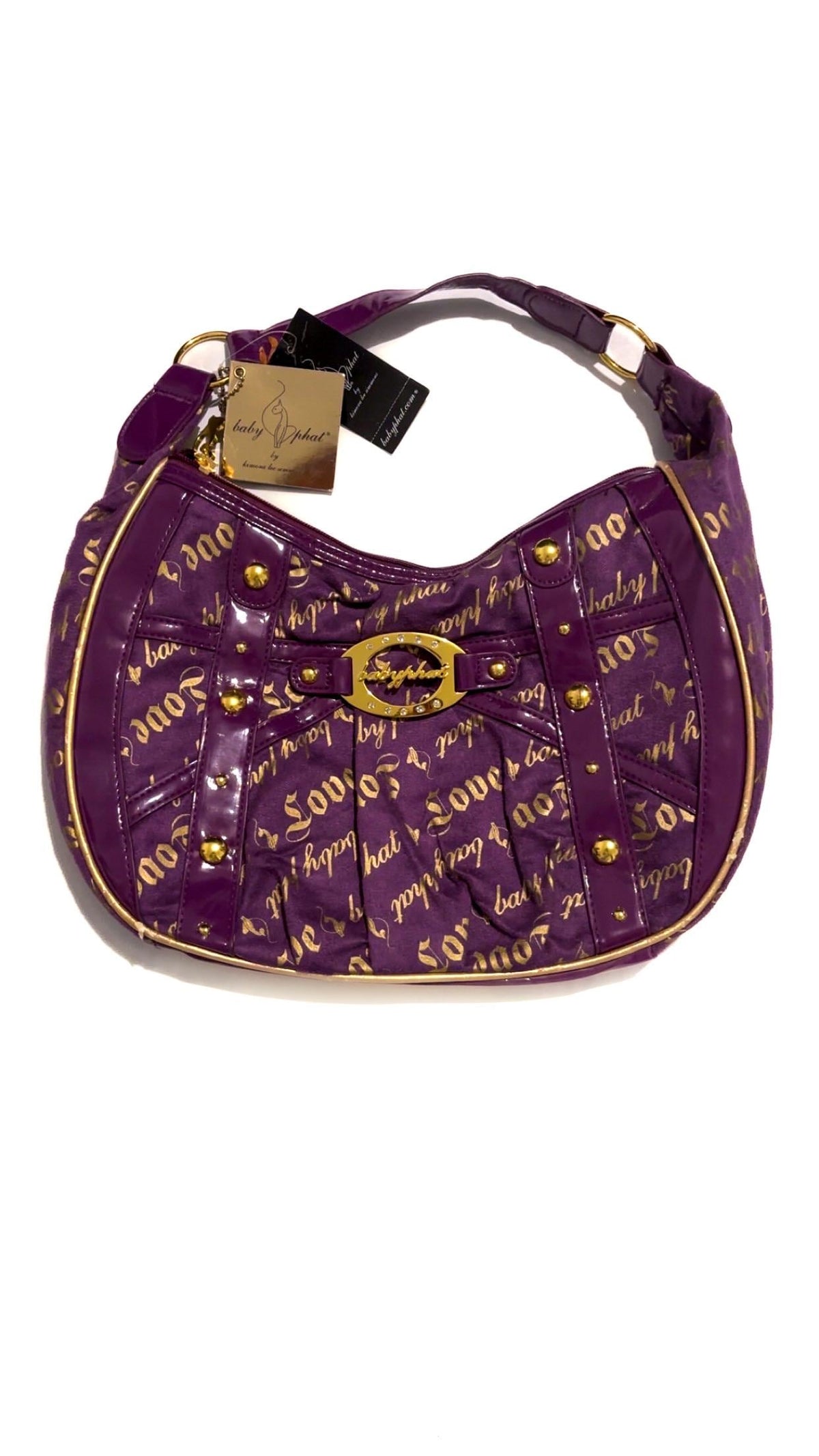 Baby Phat Purple & Gold Monogram Hobo Shoulder Bag – With Tags