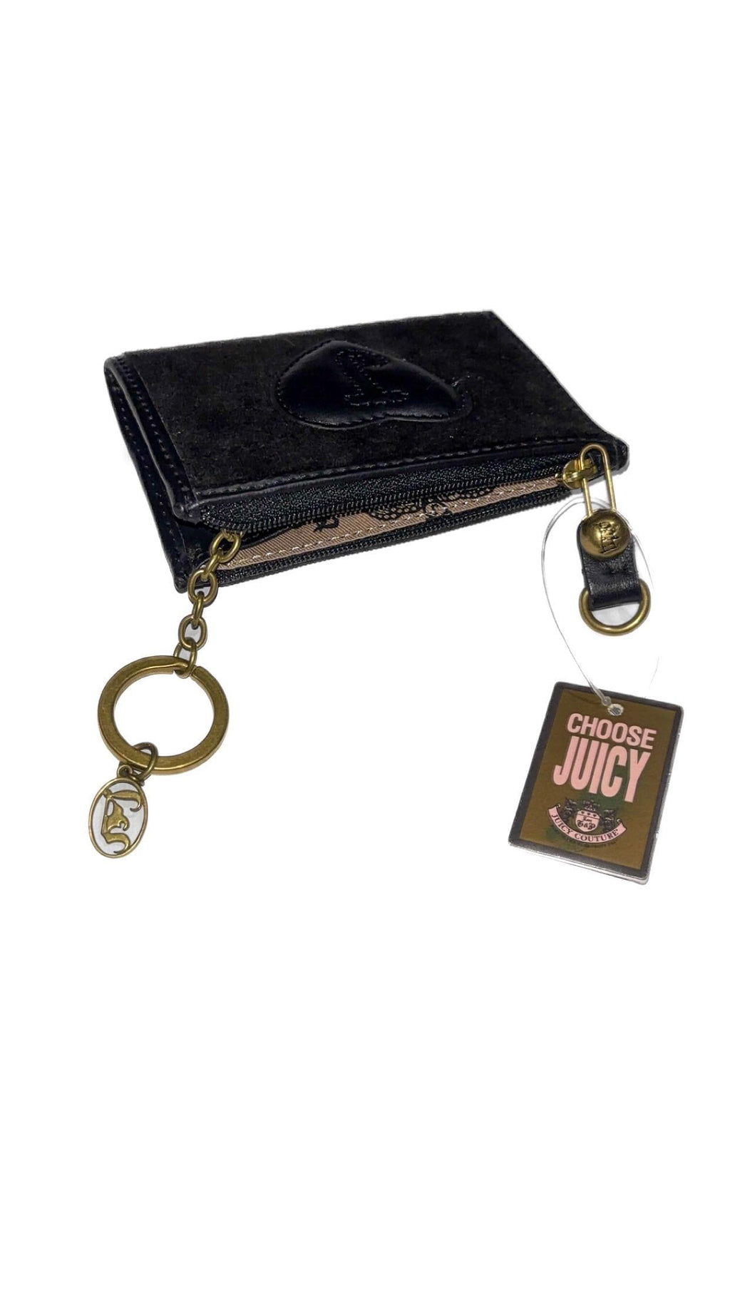 Juicy Couture ブラック ベルーア クレスト コインケース キーリング付き – タグ付き