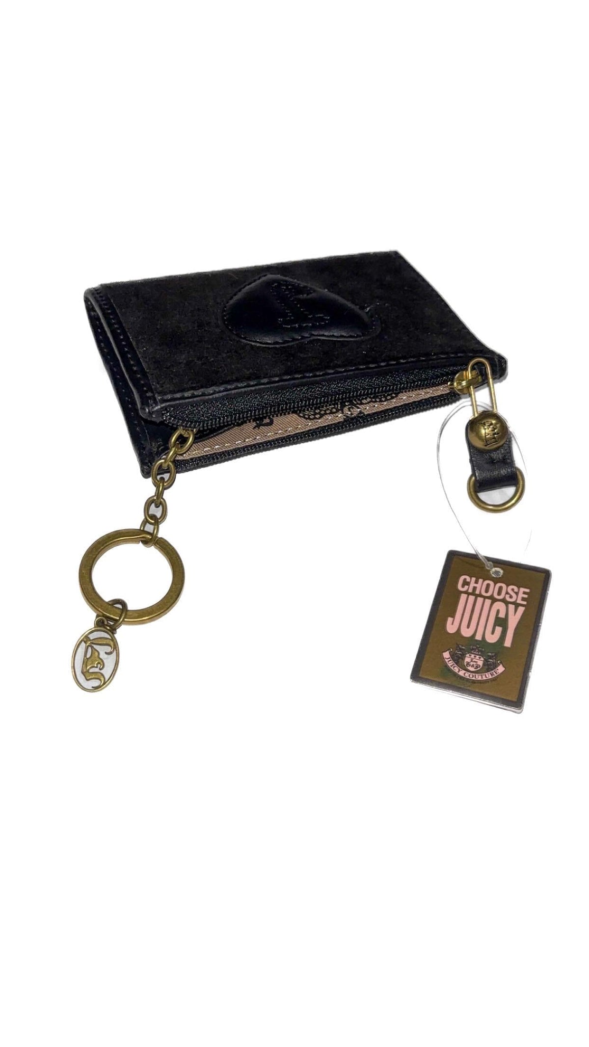 Juicy Couture Black Velour Crest Coin Purse with Keyring – With Tags