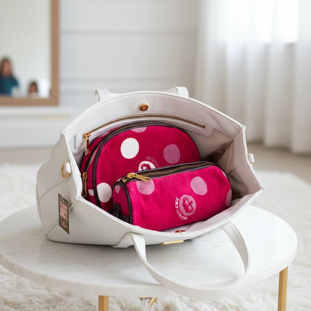 Juicy Couture Red Polka Dot Two-Piece Cosmetic Bag Set – New With Tags