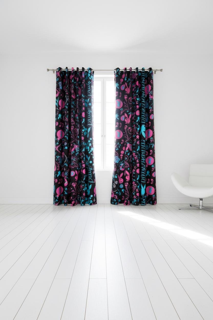 Playboy Home Black, Pink & Aqua Rabbit-Head Curtains – New in Packaging