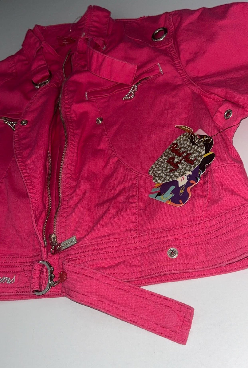 Chaqueta motera de manga corta rosa fucsia Apple Bottoms – Talla US 1X, Nueva con etiquetas