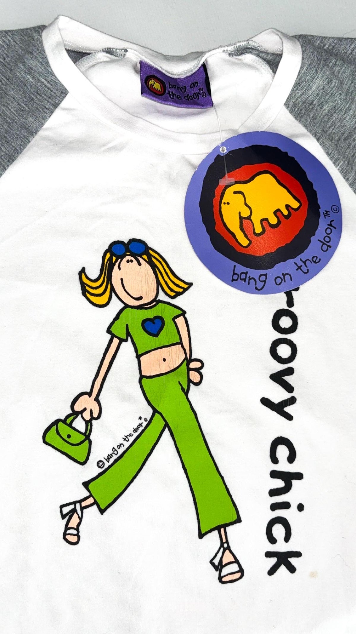 Santoro Groovy Chick White & Grey Raglan Tee (1999) – New With Tags