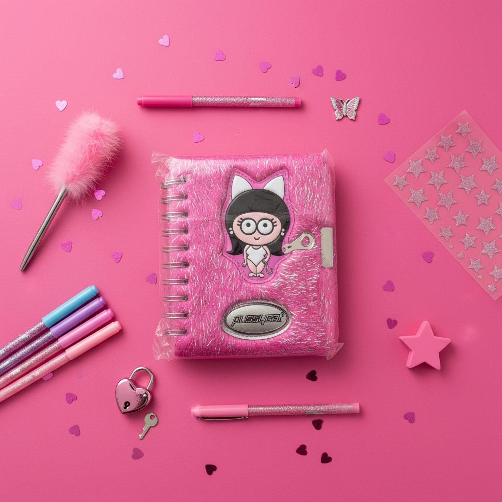 Santoro Flux Deluxe Pussy Cat Pink Fluffy Lock & Key Journal (2000) – New & Sealed