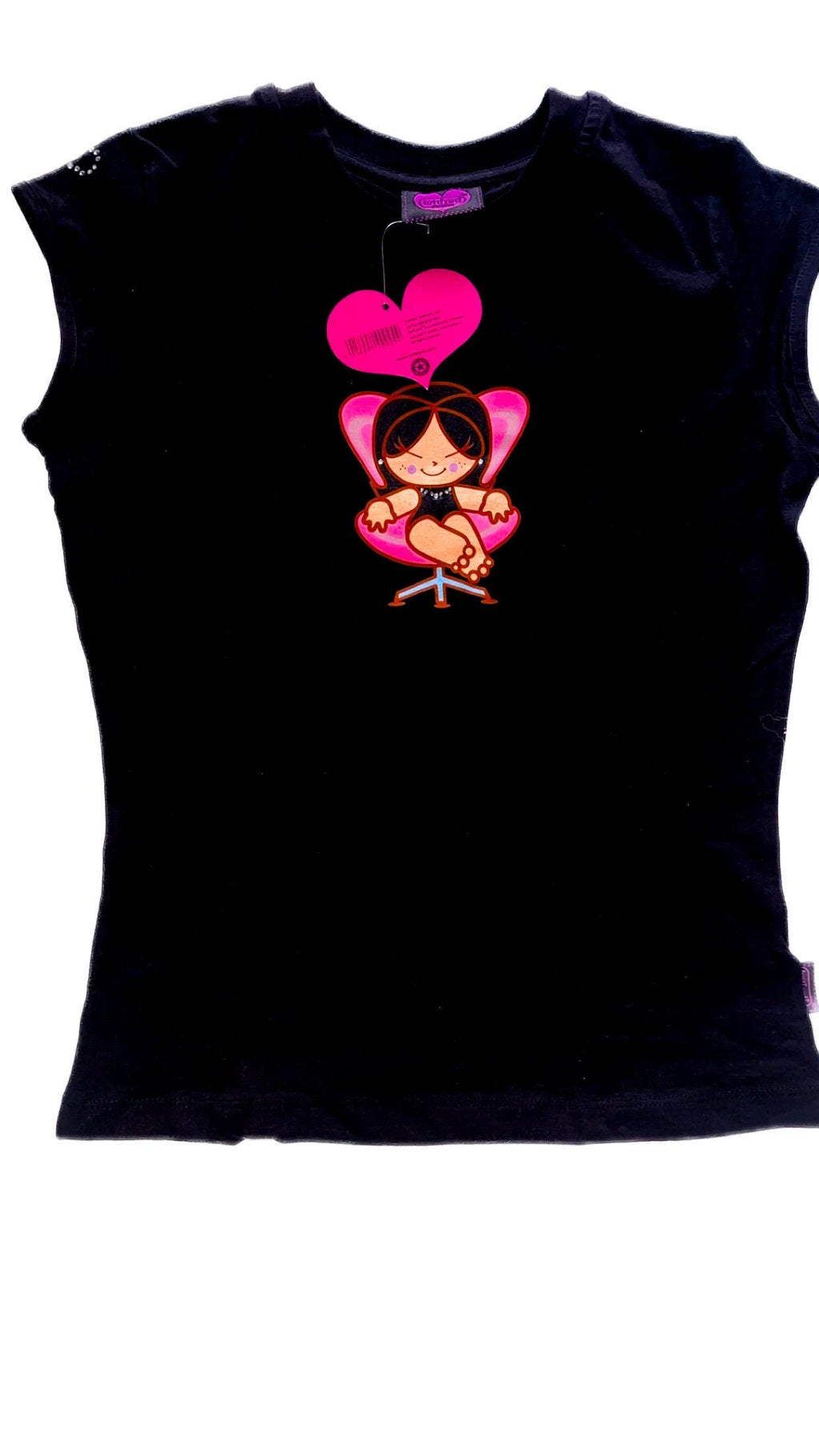 T-shirt nera Santoro Tutti Cuti con cuore di strass (2003) – Nuova con cartellino
