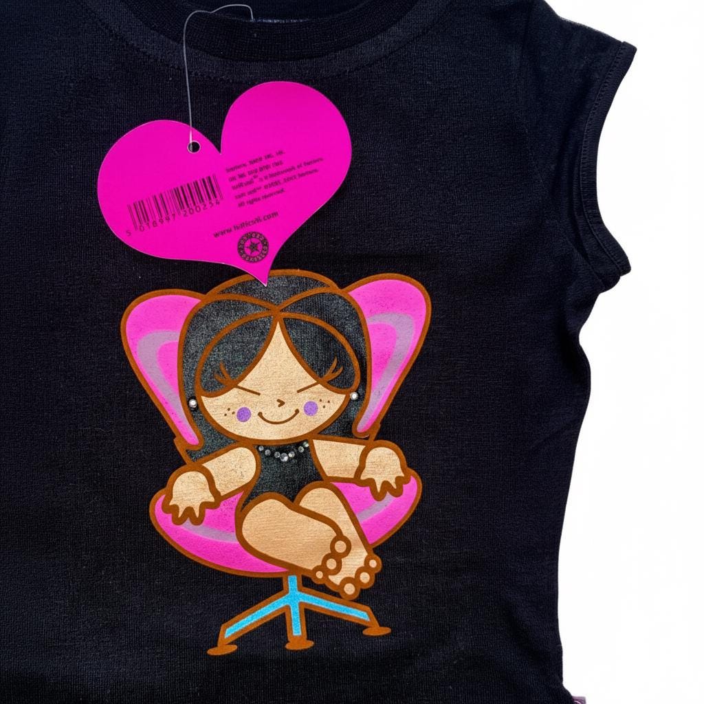 T-shirt nera Santoro Tutti Cuti con cuore di strass (2003) – Nuova con cartellino