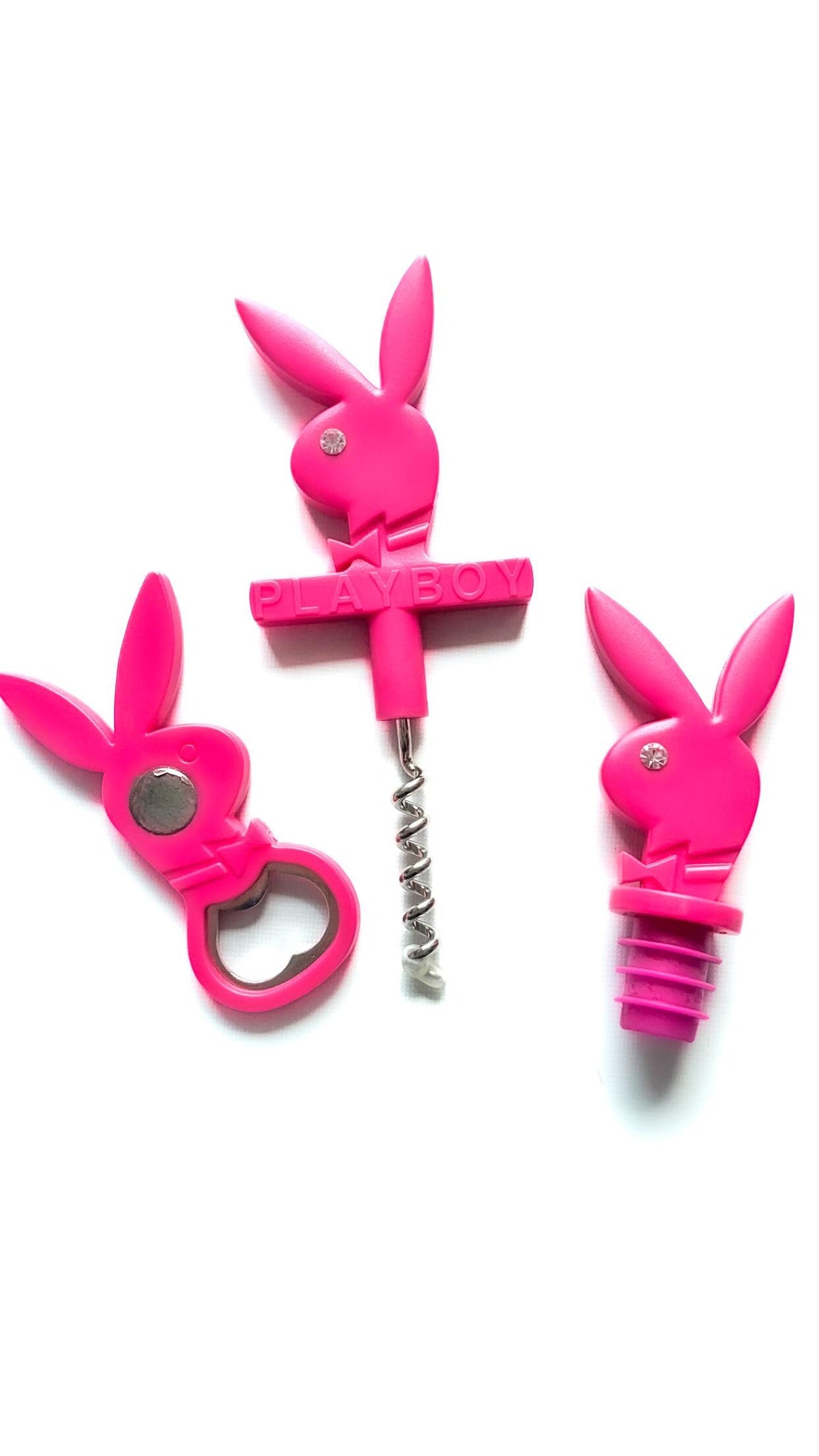 Playboy Pinkes magnetisches Flaschenöffner-, Korkenzieher- und Weinverschluss-Set