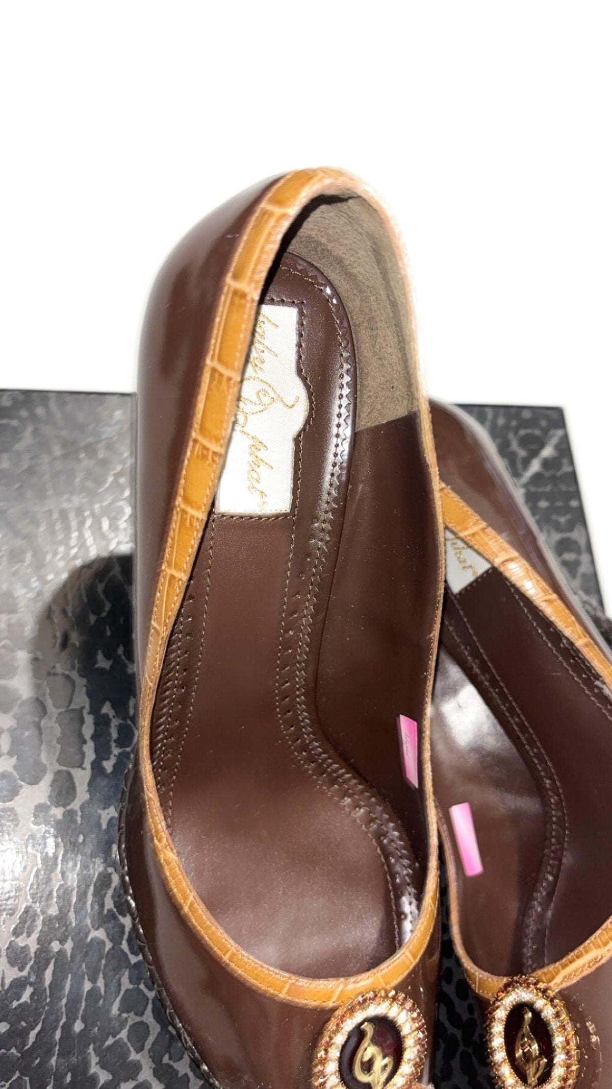 Baby Phat Brown Embellished Peep-Toe Platform Heels – New in Packaging