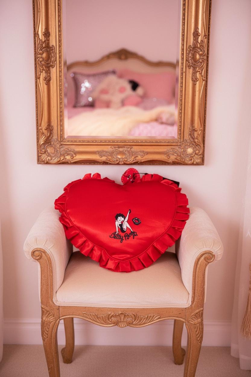 Betty Boop Red Heart Ruffled Pyjama Pillow Case (2003) – New With Tags
