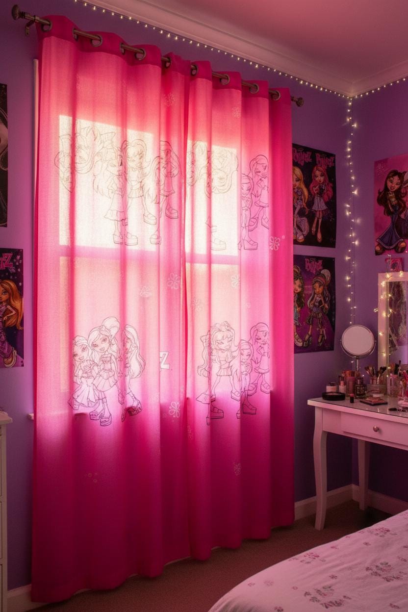 Винитажная пара розовых занавесок Bratz (2004) — в запечатанной упаковке