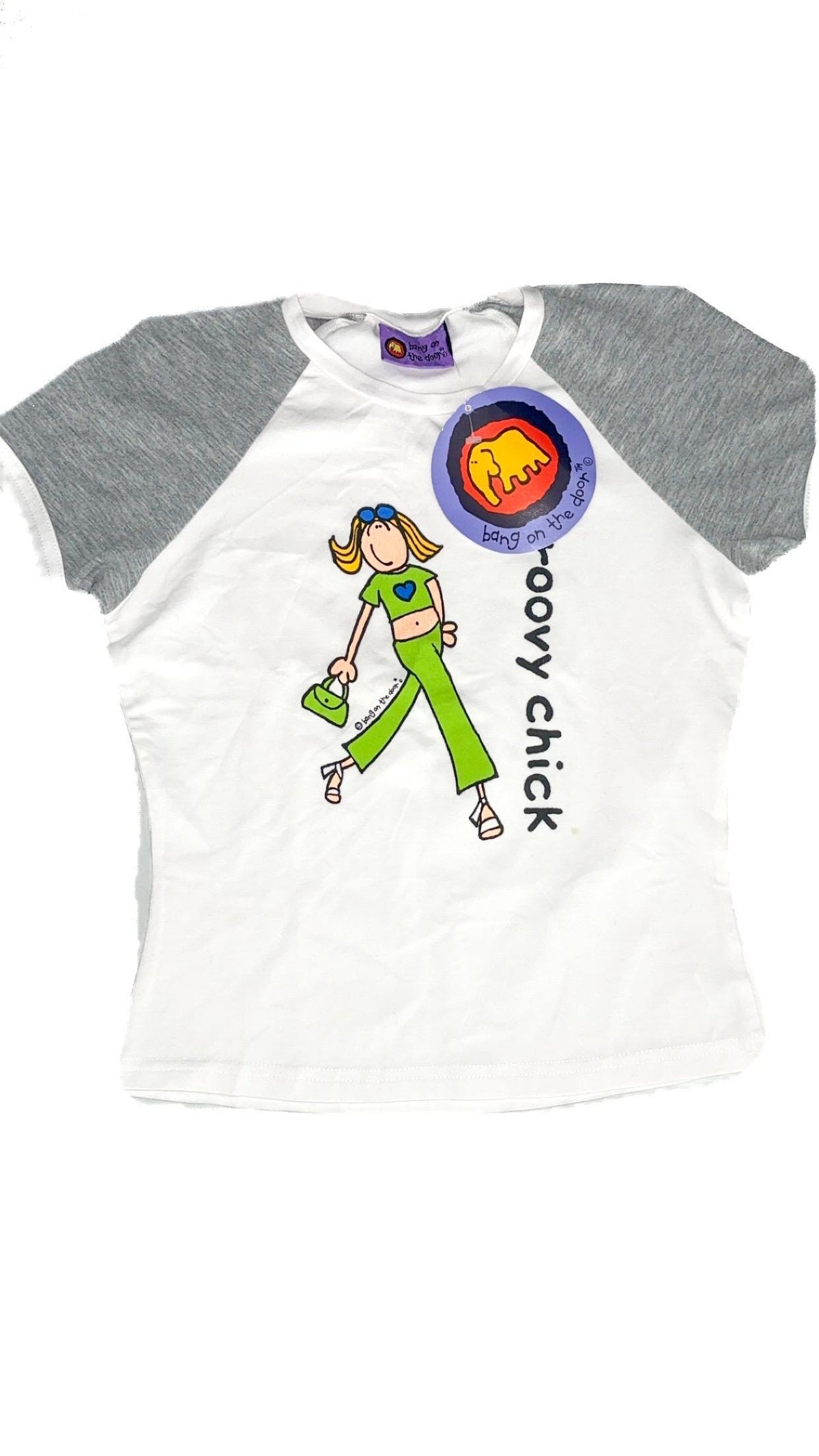Santoro Groovy Chick White & Grey Raglan Tee (1999) – New With Tags