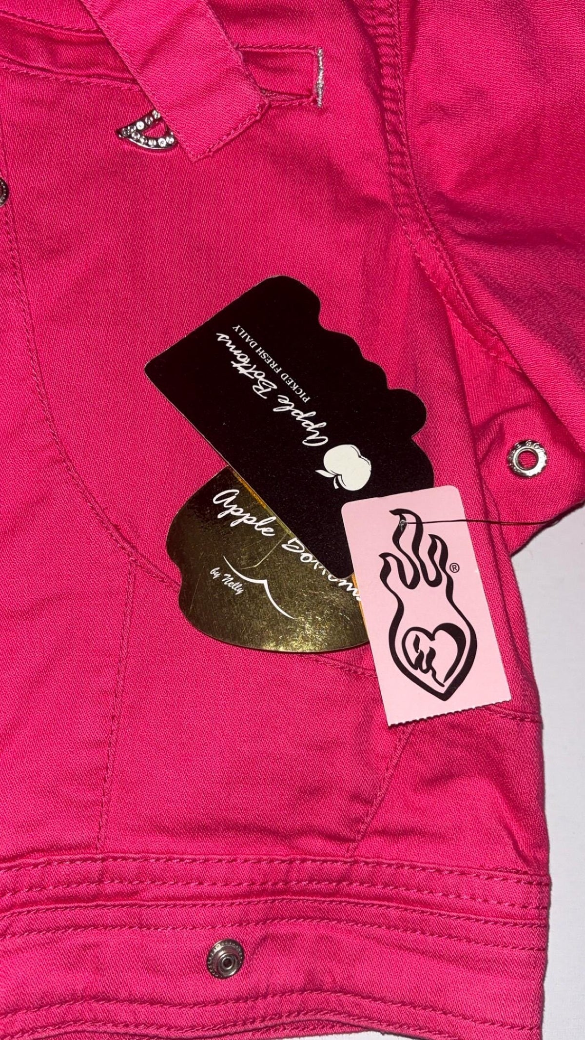 Chaqueta motera de manga corta rosa fucsia Apple Bottoms – Talla US 1X, Nueva con etiquetas