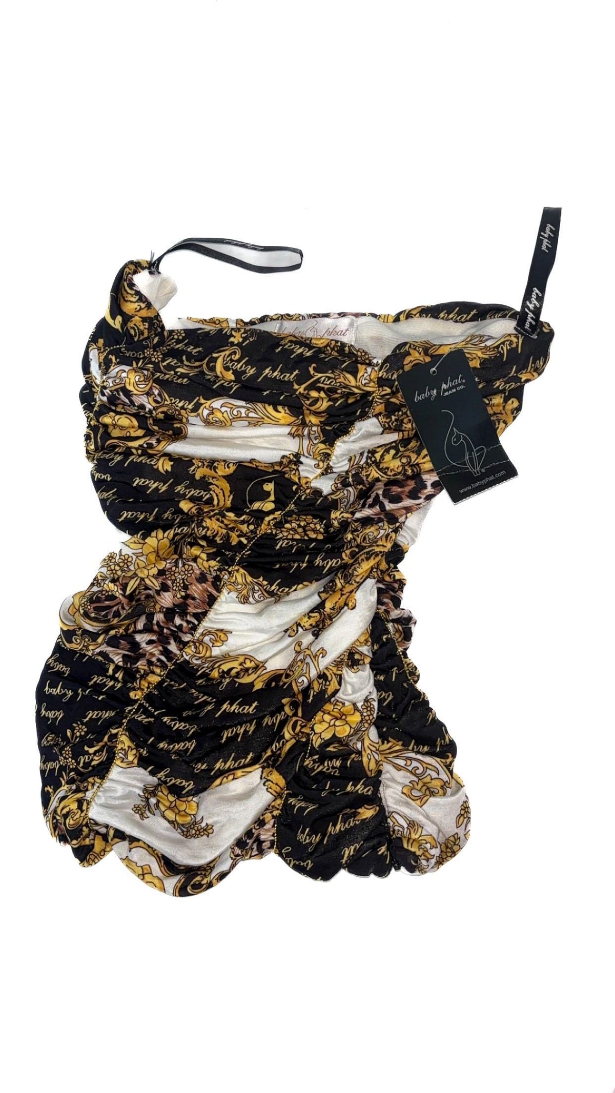 Baby Phat Royale Ruched Chain-Print Bandeau – XS, New With Tags