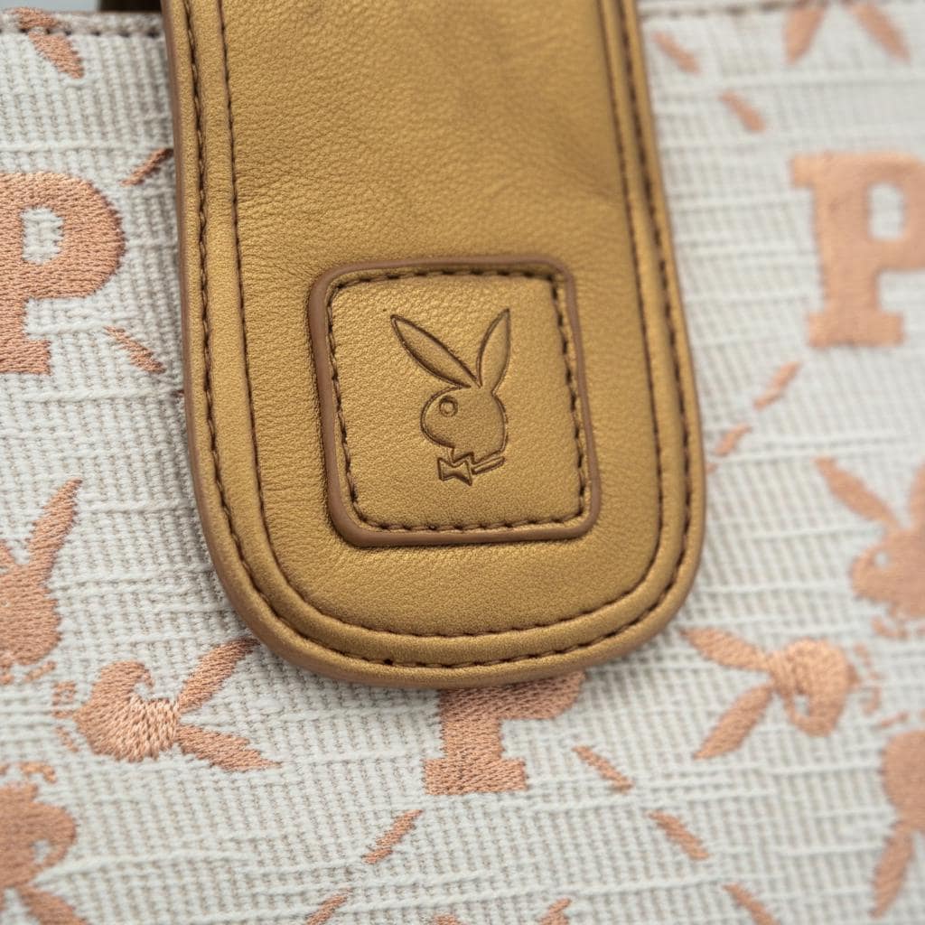 Playboy White & Gold Embroidered Monogram Purse (2010) – New With Tags